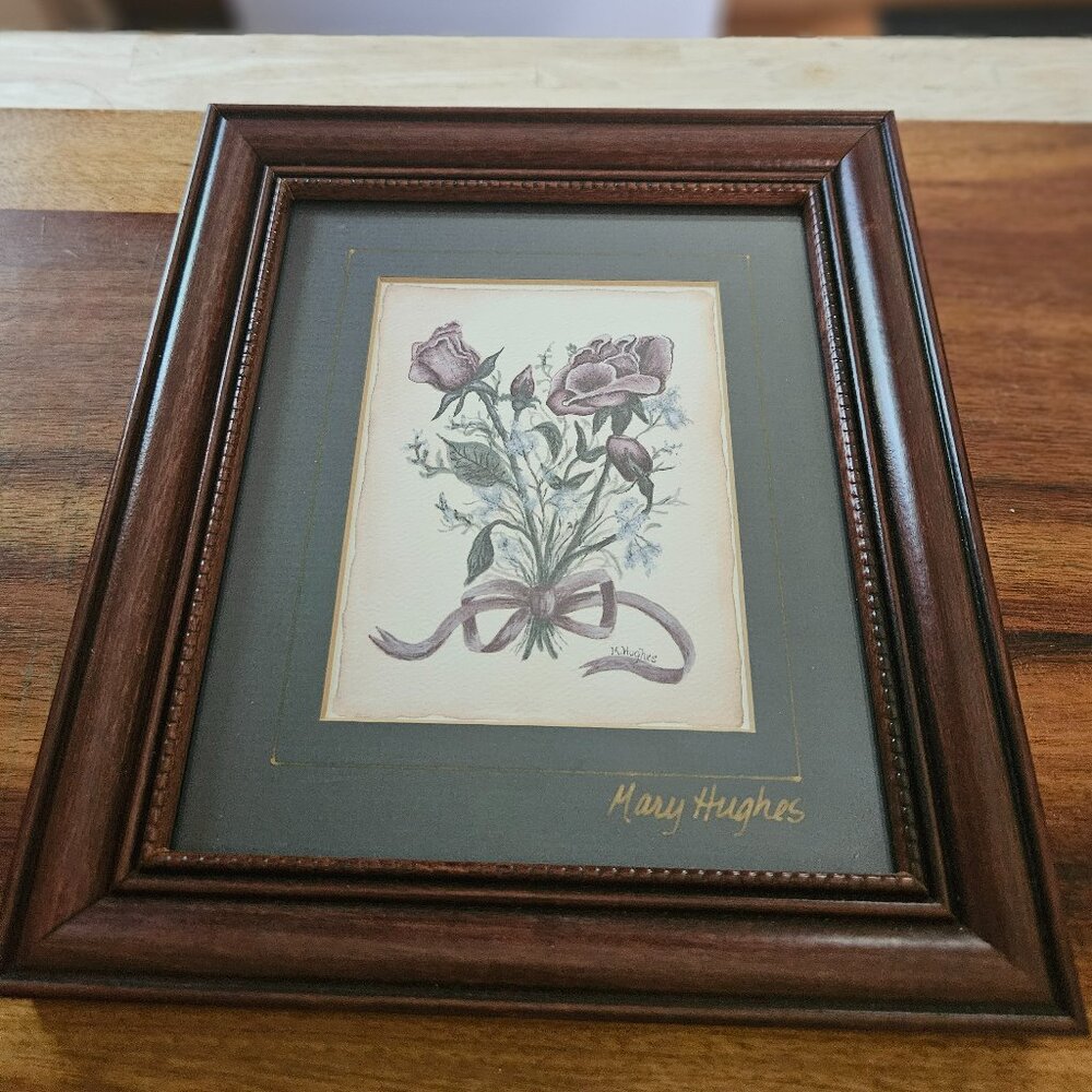 vintage Mary Hughes americana light purple flowers framed print